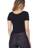 Scoopneck Short Sleeve Seamless Bodysuit- Black or White - POSH NOVA