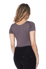 Scoopneck Short Sleeve Seamless Bodysuit-Wine Or Shark Gray - POSH NOVA