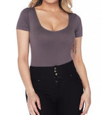 Scoopneck Short Sleeve Seamless Bodysuit-Wine Or Shark Gray - POSH NOVA