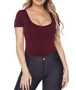 Scoopneck Short Sleeve Seamless Bodysuit-Wine Or Shark Gray - POSH NOVA