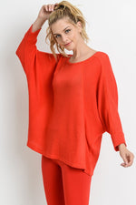 Red Hot Cuffed Dolman Sleeve Tunic Top - POSH NOVA