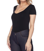 Scoopneck Short Sleeve Seamless Bodysuit- Black or White - POSH NOVA