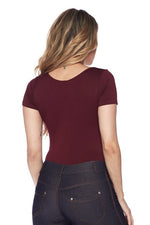 Scoopneck Short Sleeve Seamless Bodysuit-Wine Or Shark Gray - POSH NOVA