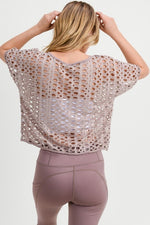 Hole Detail Short Sleeve Crop Top-Khaki, Mint - POSH NOVA