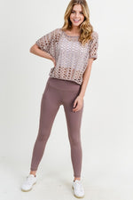 Hole Detail Short Sleeve Crop Top-Khaki, Mint - POSH NOVA