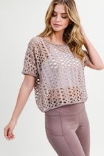 Hole Detail Short Sleeve Crop Top-Khaki, Mint - POSH NOVA