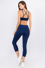 Active Crisscross Mesh Ankle Capri Legging-Navy - POSH NOVA