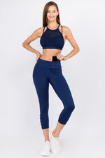 Active Crisscross Mesh Ankle Capri Legging-Navy - POSH NOVA