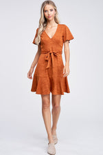 Iris Ruffle Dress- Rust,Teal - POSH NOVA