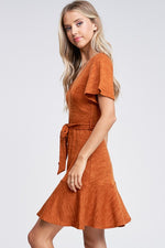 Iris Ruffle Dress- Rust,Teal - POSH NOVA