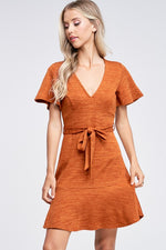 Iris Ruffle Dress- Rust,Teal - POSH NOVA