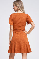 Iris Ruffle Dress- Rust,Teal - POSH NOVA