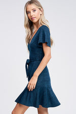 Iris Ruffle Dress- Rust,Teal - POSH NOVA