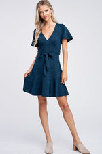 Iris Ruffle Dress- Rust,Teal - POSH NOVA
