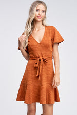 Iris Ruffle Dress- Rust,Teal - POSH NOVA
