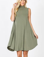 MOCK NECK SLEEVELESS DRESS  WITH POCKETS (Olive, Eggplant) - POSH NOVA