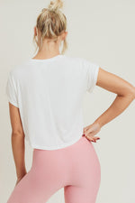 Basic Crop Top with Roll-Up Sleeves-White - POSH NOVA