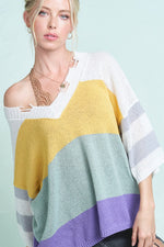 Becca Colorblock Distressed Sweater - POSH NOVA