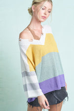Becca Colorblock Distressed Sweater - POSH NOVA