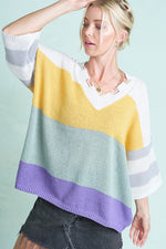Becca Colorblock Distressed Sweater - POSH NOVA