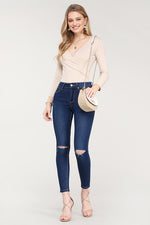Bodysuit V-Neck -Taupe - POSH NOVA