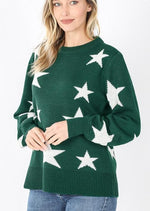 Star Bubble Sleeve Sweater-Hunter Green - POSH NOVA