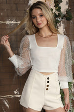 Ashton Puff Sleeve Crop Top-Off White - POSH NOVA