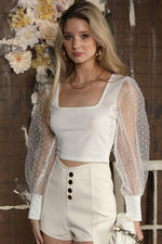 Ashton Puff Sleeve Crop Top-Off White - POSH NOVA
