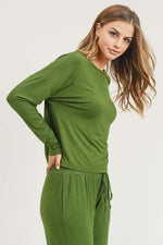 Long Sleeve Jogger Lounge Set-Olive Green - POSH NOVA