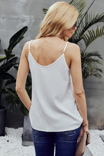 Spaghetti Strap Button Up Tank- White - POSH NOVA
