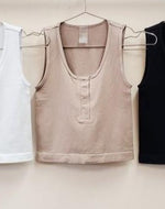 Buttoned Crop Tank-Taupe - POSH NOVA