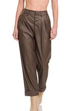 Vegan Leather Pleat Front Pants - POSH NOVA