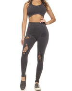 Distressed Vintage Washed Leggings- Charcoal - POSH NOVA