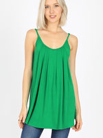 PLEATED SPAGHETTI CAMI WITH ADJUSTABLE STRAPS-Green, Purple - POSH NOVA