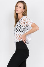 Hole Detail Short Sleeve Crop Top-White, Black - POSH NOVA