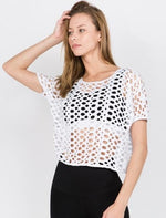 Hole Detail Short Sleeve Crop Top-White, Black - POSH NOVA
