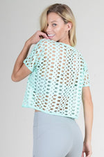 Hole Detail Short Sleeve Crop Top-Khaki, Mint - POSH NOVA