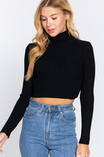 Cropped Turtleneck-Black - POSH NOVA