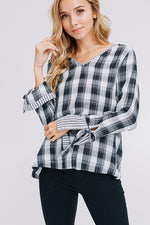 Kristen Striped Plaid Woven Top - POSH NOVA
