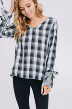 Kristen Striped Plaid Woven Top - POSH NOVA