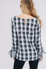 Kristen Striped Plaid Woven Top - POSH NOVA