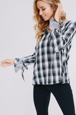 Kristen Striped Plaid Woven Top - POSH NOVA