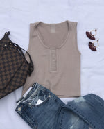Buttoned Crop Tank-Taupe - POSH NOVA