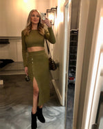 No Regrets Two Piece Sweater Set-Olive - POSH NOVA