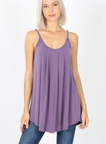 PLEATED SPAGHETTI CAMI WITH ADJUSTABLE STRAPS-Green, Purple - POSH NOVA