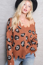 Leopard Distressed Sweater - POSH NOVA