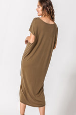 Not So Basic Long Dress-Deep Olive - POSH NOVA