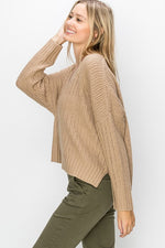 Tabby V-Neck Sweater- Taupe - POSH NOVA