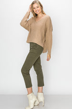 Tabby V-Neck Sweater- Taupe - POSH NOVA