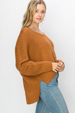 Tabby V Neck Sweater- Rust - POSH NOVA
